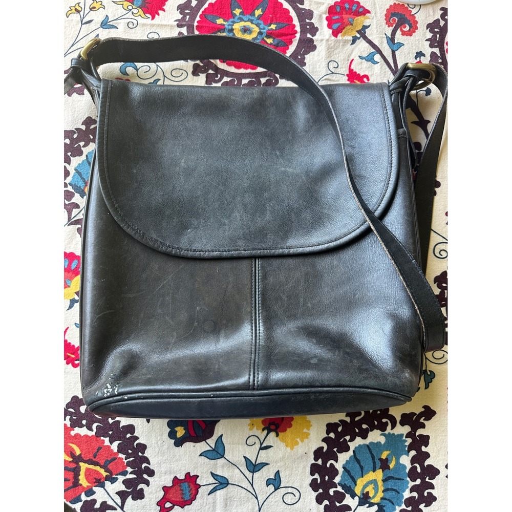 Vintage Coach Black‎ Leather Messenger Bag Crossbody USA Made 0239 232